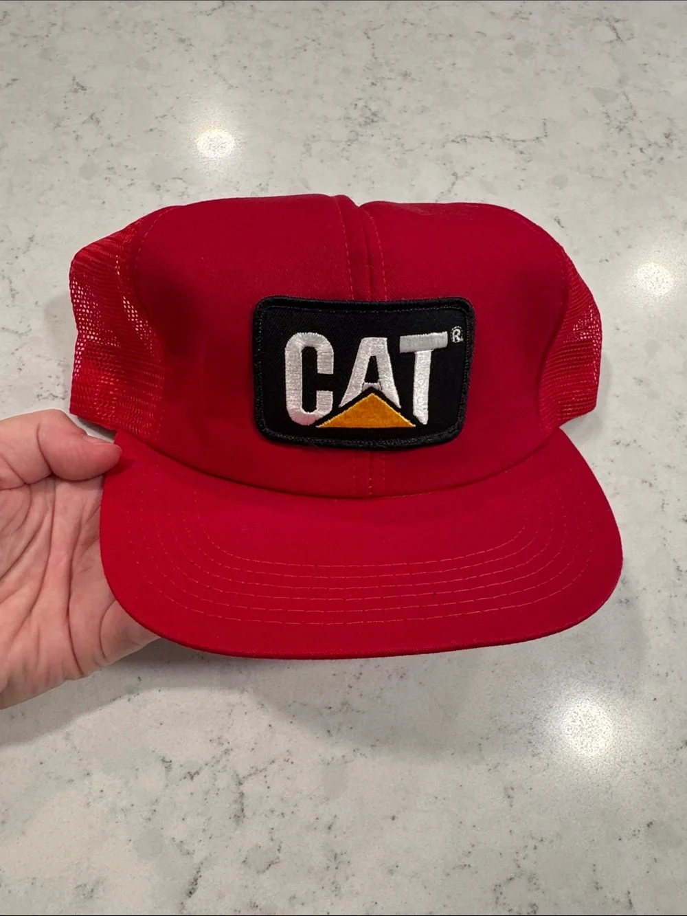 NWT Vintage CAT Caterpillar Tonkin Mesh Trucker Hat Cap Patch Snapback America
